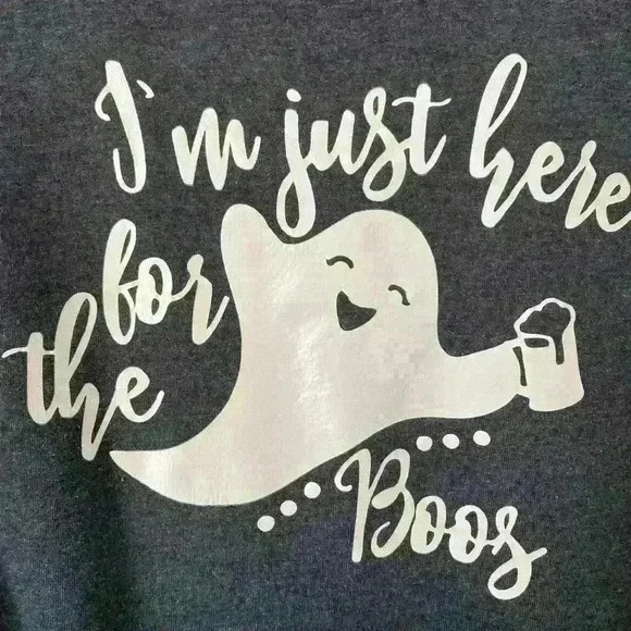 💜 🎃 I’m Just Here For The Boos Gray Fall Sweatshirt Size XL/Extra Large - Picture 2 of 4